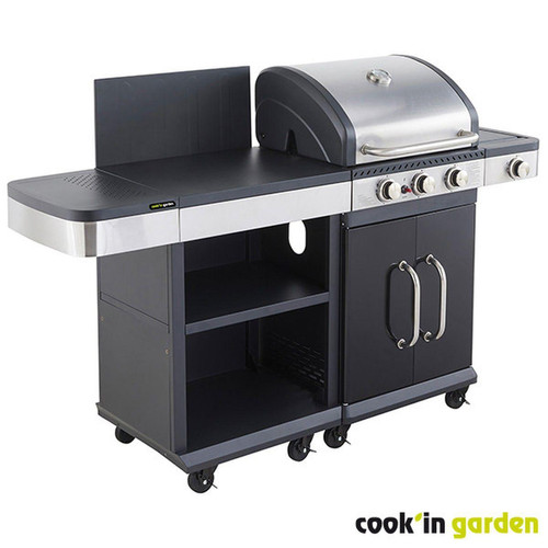 Cook'In Garden - Ensemble Barbecue à Gaz 3 Brûleurs, réchaud latéral et desserte - FIDGI 3 Cook'In Garden - Barbecues gaz