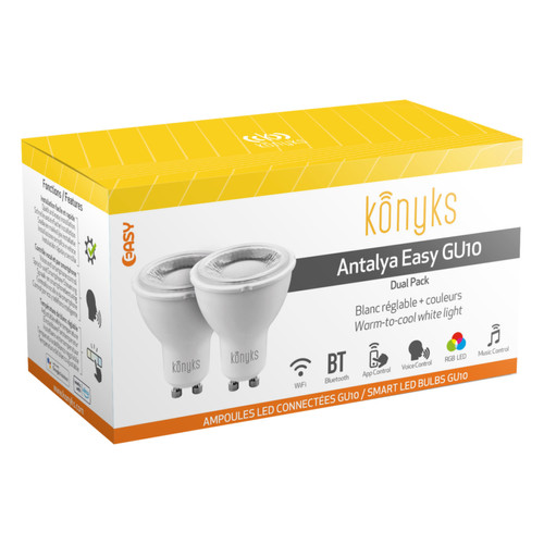 Konyks - Ampoule connectée GU10 - Antalya Easy - RGB - Pack de 2 Ampoules Konyks - Eclairage connecté Konyks