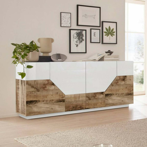 Ahd Amazing Home Design - Buffet bois blanc 4 compartiments 200x43cm salon meuble cuisine Hariett Wood Ahd Amazing Home Design - Chambre