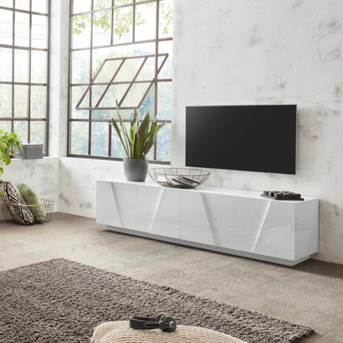 Ahd Amazing Home Design - Meuble TV 4 portes 2 pièces design moderne blanc Ping Low L Ahd Amazing Home Design  - Meubles TV, Hi-Fi