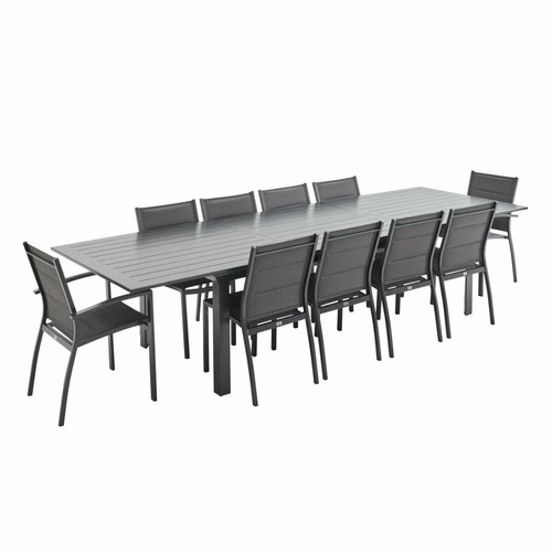 sweeek - Salon de jardin table extensible - Odenton Anthracite - Grande table en aluminium 235/335cm et 10 assises en textilène | sweeek sweeek  - Ensembles tables et chaises