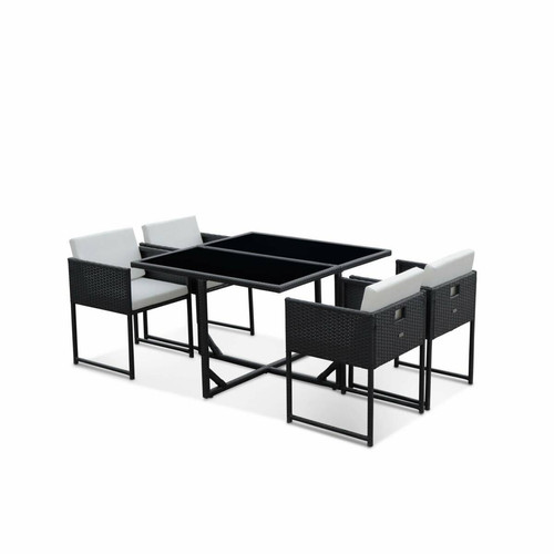 sweeek - Table de jardin en résine 4 places – FIRENZE 4 – coloris noir, coussins blancs, table encastrable | sweeek sweeek  - Ensembles canapés et fauteuils