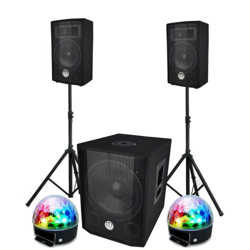 Packs DJ Audio club Pack sonorisation BMS 1208, USB Bluetooth Caisson bi-amplifié 600W, 30cm, 2 BALL6 Animation mariage, Soirée, Salle des fêtes