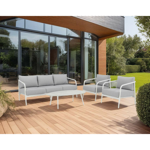 Ensembles tables et chaises Bestmobilier Canberra - salon bas de jardin 5 places - en aluminium et coussins gris déhoussables
