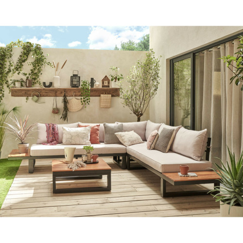 Bestmobilier - Salome - salon bas de jardin 5 places + table - modulable - bois, métal et coussins beiges Bestmobilier - Bestmobilier