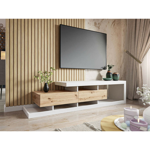 Bestmobilier - Olga - meuble TV - bois et blanc - 198 cm - style scandinave Bestmobilier - Bestmobilier