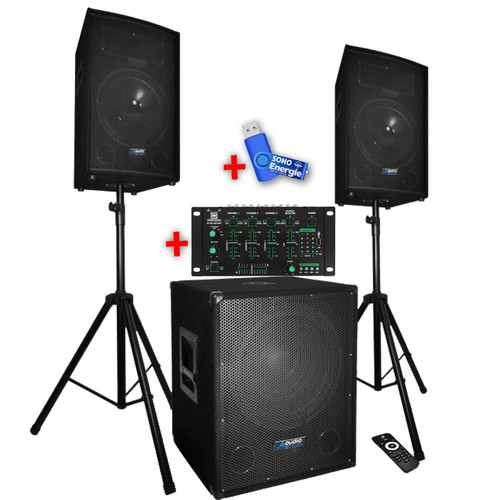 Packs DJ Bm Sonic Système Sonorisation Complet 2200W Enceintes + Subwoofer BM SONIC BMS1512 avec table de mixage bluetooth usb  +clé usb 32gigas