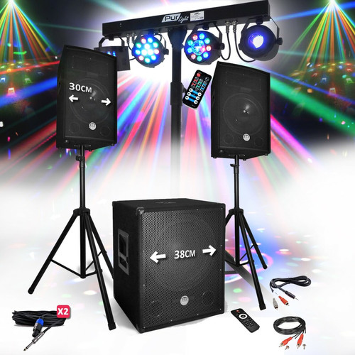 Packs DJ Bm Sonic Pack SONO DJ PARTY BM SONIC BMS-1512 USB Bluetooth 2 ENCEINTES + SUB + Pack Light EUPHORIA pour Mariages, salle des fêtes