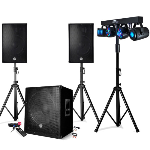 Packs DJ Bm Sonic Pack sono 2200W - Enceintes/Caisson/Pieds - USB/BLUETOOTH - BMS-1512, Câbles, Portique Lumière, Mariage, Salle des fêtes DJ