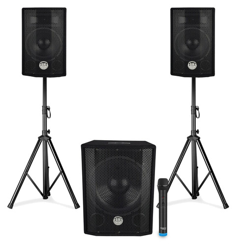 Packs DJ Bm Sonic Pack Sono triphonique BM SONIC 1208, Caisson bi-amplifié 1000W - USB Bluetooth, 30cm, 2 SAT 8" 2x200W, câbles, pieds, Micro VHF