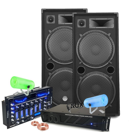 Packs DJ Koolstar Pack Sono Ibiza Sound 7000W Total 2 Enceintes Bm Sonic, Ampli ventilé, Table Bluetooth/USB, Câbles , Mariage, Salle des fêtes DJ