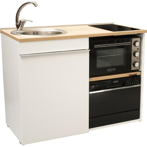 Kitchenette Brandybest Kitchenette 120 cm avec domino de cuisson induction, four, lave-vaisselle Noir, évier gauche