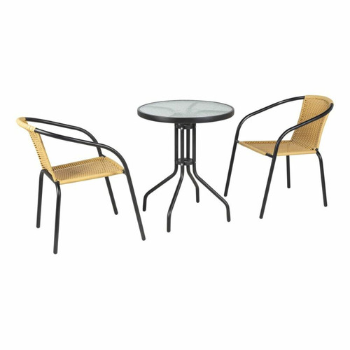 Ensembles tables et chaises But Table avec 2 fauteuils jardin KORAL 2 Noir et beige