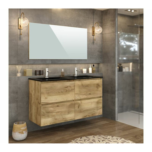meuble bas salle de bain But Meuble de salle de bain 120 cm GALAPAGOS Imitation chêne brut et noir