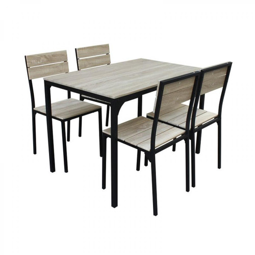 Tables à manger But Ensemble table + 4 chaises EDISON Noir et Imitation chêne