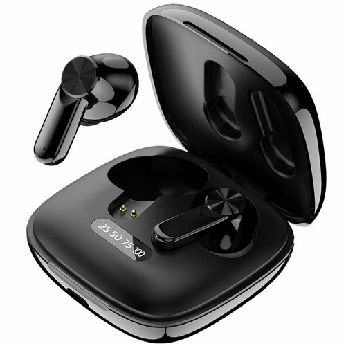 Casques de réalité virtuelle Chrono Véritables écouteurs sans fil, écouteurs Bluetooth, écran intelligent, commande tactile, avec étui de chargement sans fil, IPX5 étanche, écouteurs stéréo intra-auriculaires intégrés haut de gamme, basses profondes pour le sport（noir）