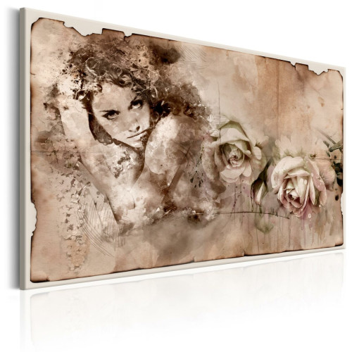 Tableaux, peintures Decoshop26 Tableau sur toile décoration murale image imprimée cadre en bois à suspendre Style rétro : femme et roses 90x60 cm 11_0008799