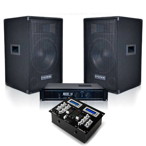 Packs DJ Dune Lighting Pack Sono PRO 2 enceintes + ampli stéréo 2x200 WRMS + DJM250-BT