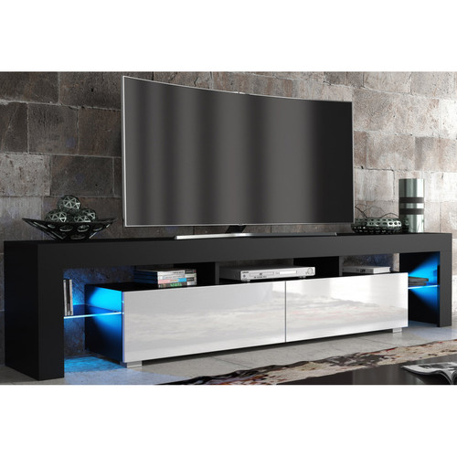 Dusine - Meuble TV SPIDER BIG à LED en Noir MAT avec portes Blanc Laqué 200 cm Dusine - Meubles TV, Hi-Fi Design