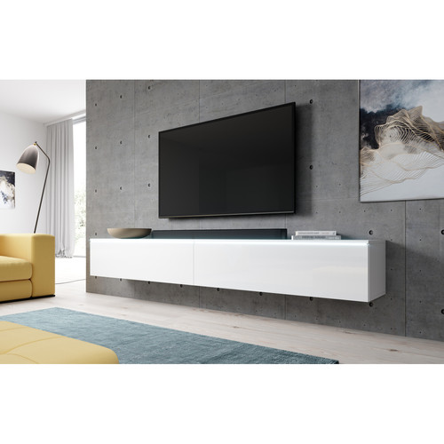 Meubles TV, Hi-Fi Furnix Meuble tv / meuble tv suspendu Bargo 200 (2x100) x 32 x 34 cm style contemporain blanc mat / blanc brillant avec LED