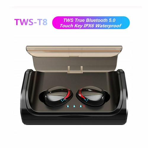 Ecouteurs intra-auriculaires Generic Tws T8 Bluetooth 5.0 True Wireless Earphones In-Ear Earbuds Deep Bass Stéréo Ipx6 Casque De Sport Étanche Noir