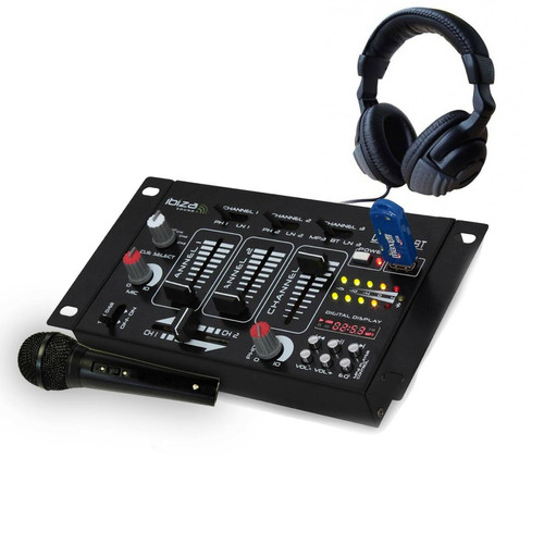 Ibiza Sound - Table de mixage - Ibiza sound DJ21BT - 4 voies 7 entrées USB/Bluetooth - casque DJ - micro noir Ibiza Sound - Equipement DJ Ibiza Sound