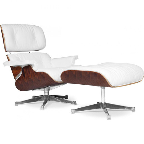 Fauteuils Iconik Interior Long Chair & Ottoman Cuir Premium - Palissandre Blanc
