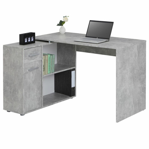 Idimex - Bureau d'angle ISOTTA avec meuble de rangement, décor béton Idimex  - Bureaux
