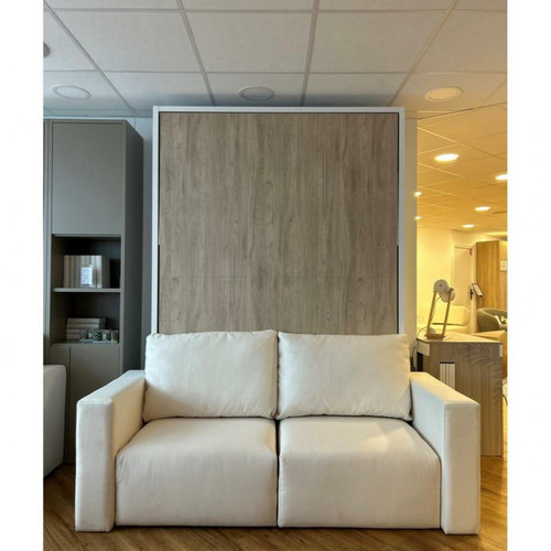Inside 75 - Armoire lit escamotable ouverture électrique Malaga Sofa façade chêne structure blanc 140*200 cm. Inside 75 - Inside 75