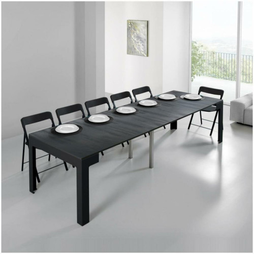 Inside 75 - Table console extensible ULISSE acier pieds inox rallonge aluminium coloris noir carbone Inside 75 - Table extensible 12 personnes