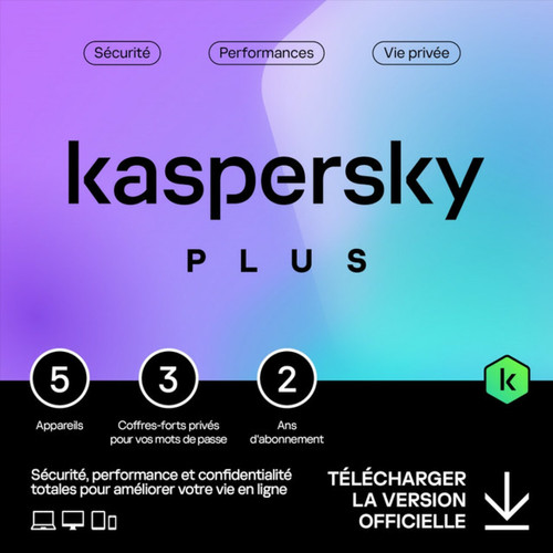 Suite de Sécurité Kaspersky Kaspersky Plus - Licence 2 ans - 5 appareils - A télécharger