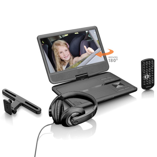 Lenco - Lecteur DVD portable de 10 pouces avec connexion USB, casque et dispositif de suspension DVP-1010BK Noir Lenco - Bonnes affaires Lecteur DVD