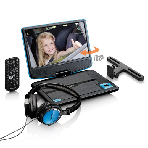 Lenco - Lecteur DVD portable de 9" avec casque/USB et dispositif de suspension DVP-910BU Noir-Bleu Lenco  - Lecteur DVD