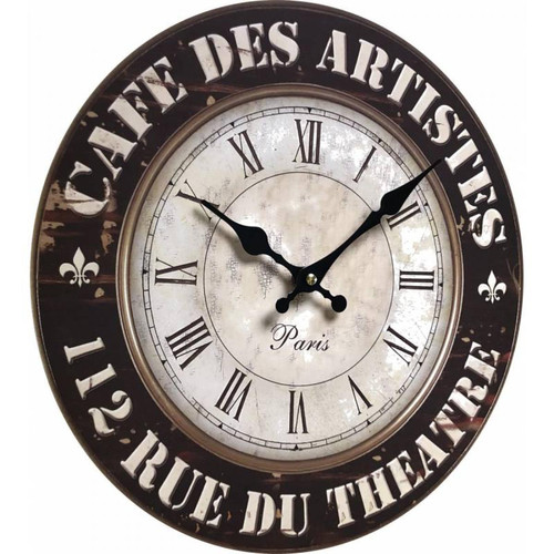 L'Héritier Du Temps - Horloge Murale Pendule Ronde de Cuisine ou Salon en Bois et Papier Café Des Artistes 4x34x34cm L'Héritier Du Temps - Horloges, pendules Multicolore