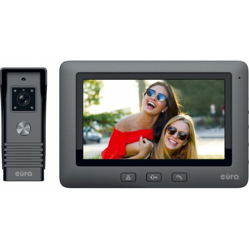 Sonnette et visiophone connecté marque generique Eura VDP-45A3 Alpha Interphone vidéo 4 Fils avec écran Couleur 7`` Noir