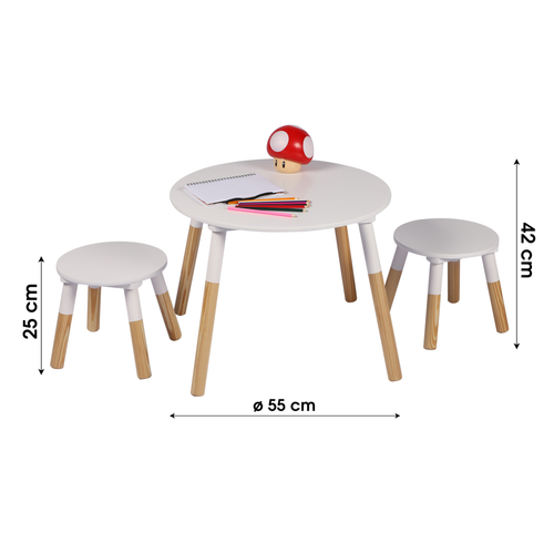 Toilinux - Table Dream et ses deux tabourets pour enfants - Blanc et Bois Toilinux  - Tables d'appoint