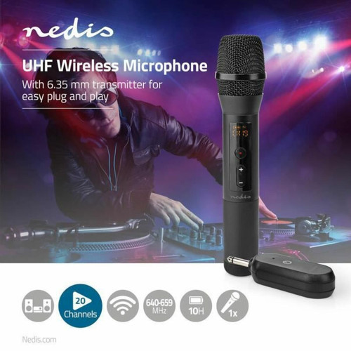 Micros sans fil marque generique Microphone Sans Fil 20 Canaux 1 Microphone Sans fil SONO DJ 10 heures d'autonomie Récepteur Noir