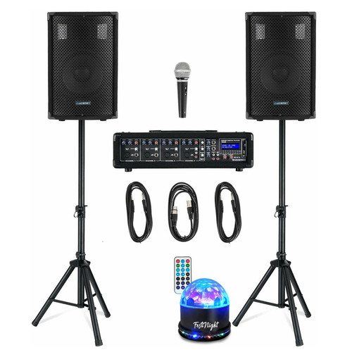 Packs DJ Mcgrey Pack Sono complet McGrey BP-210 - haut-parleurs 10", Supports, Table de mixage Bluetooth USB, Câblages, Microphone, Light LED