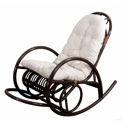 Mendler - Rocking-chair fauteuil à bascule HWC-C40, bois marron ~ coussin blanc Mendler - Salon, salle à manger Mendler