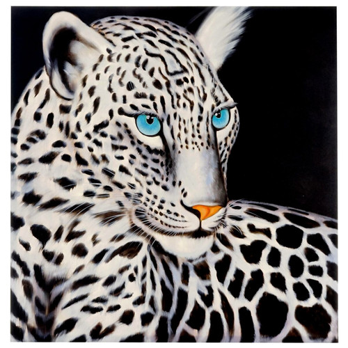 Tableaux, peintures Mendler Tableau à l'huile, léopard blanc, peint à la main à 100%, toile de décoration murale XL ~ 100x100cm