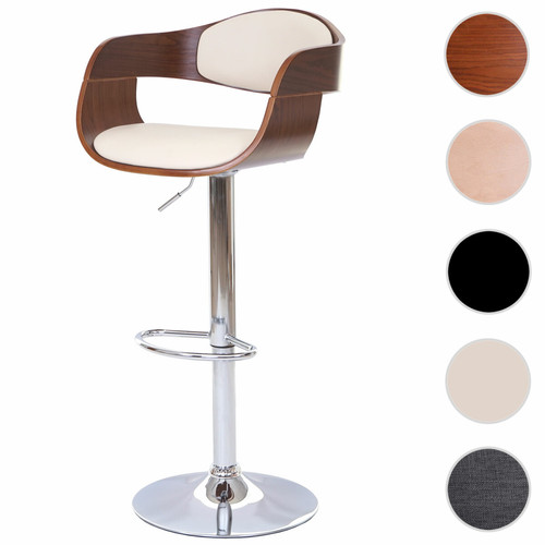 Tabourets Mendler Tabouret de bar HWC-A47, chaise de comptoir, design rétro, bois courbé ~ aspect noix, crème