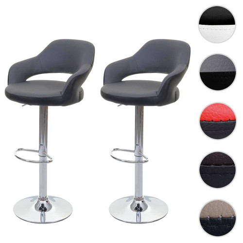 Tabourets Mendler 2x tabouret de bar HWC-F16, chaise de comptoir avec dossier, rotatif, similicuir ~ gris/blanc