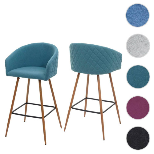 Tabourets Mendler 2x tabouret de bar HWC-D72, chaise bar/comptoir, avec dossier, tissu ~ turquoise