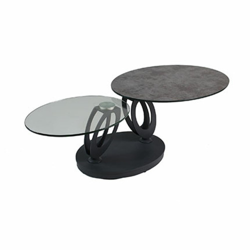 Tables d'appoint Mes Table basse en verre et aspect céramique anthracite - KANDINSKY