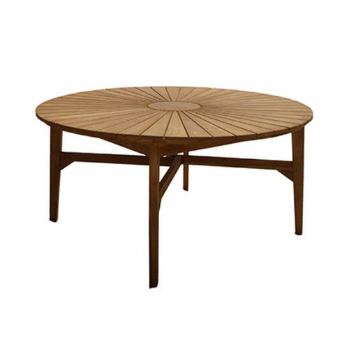 Ensembles tables et chaises Mes Table de jardin ronde 180 cm en teck naturel