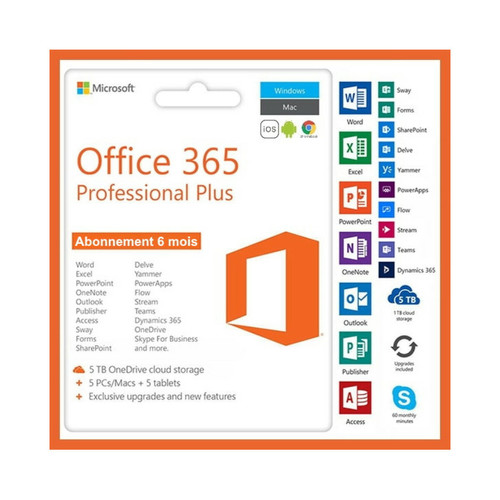 Microsoft - Microsoft Office 365 (PC, Mac, iOS, Android, Chromebook) - Validité 6-12 mois - A télécharger - Livraison rapide 7/7j Microsoft - Microsoft