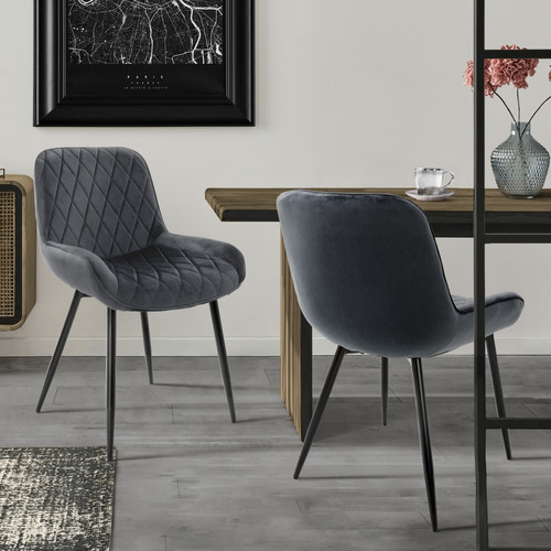 ML-Design - Chaise de salle à manger set de 2 pièces anthracite en velours et acier incl. dossier et accoudoirs ML-Design ML-Design  - Chaises
