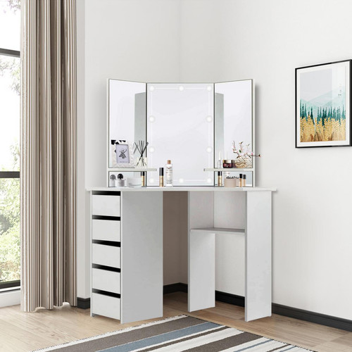 ML-Design - Table de coiffeuse maquillage blanc avec miroir éclairage LED tiroirs étagères ML-Design - Chambre Blanc