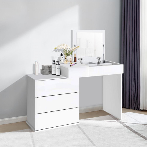 ML-Design - Table de maquillage blanc table de coiffeuse moderne MDF avec miroir + 4 tiroirs ML-Design - Chambre Blanc