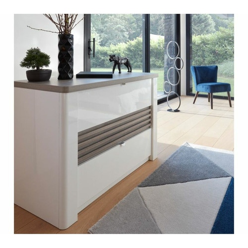 Modern Living - Commode 3 tiroirs L.110 cm VERTIGO blanc et imitation chêne gris Modern Living - Chambre Blanc
